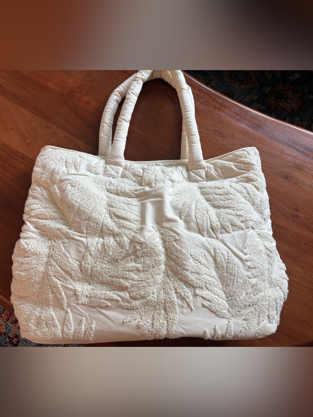 Shade & Shore Cream Terry Palm Leaf Tote
